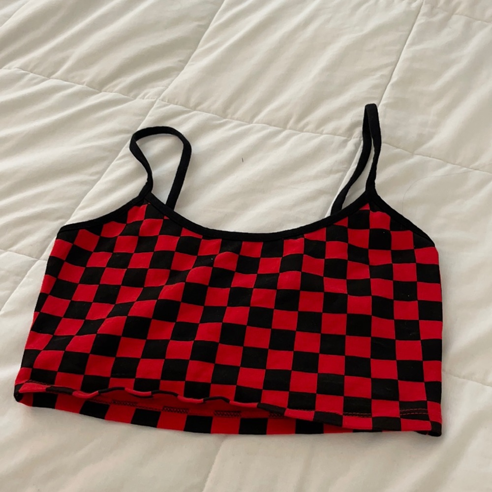 Red and black crop top